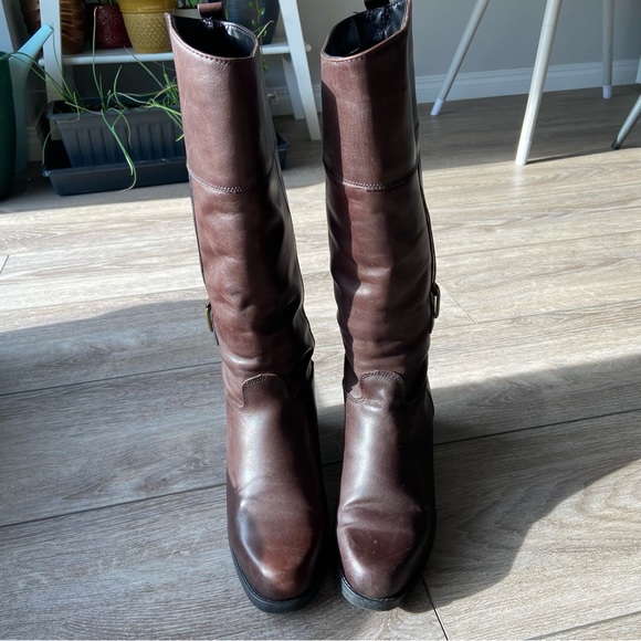 Aqua College Brown Leather Fleece Lining Riding Boots - Picture 2 of 13
